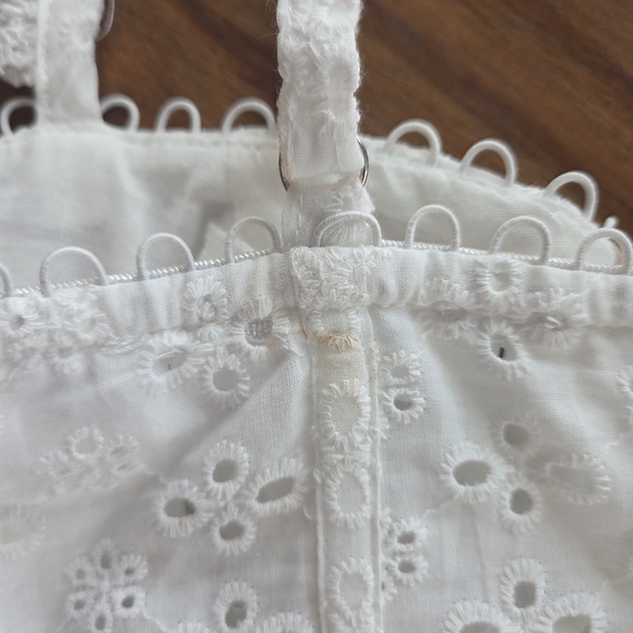Astr Adorable White Eyelet Ruffle Strap Top Tie Up Back Zipper Boning NWT Med - Picture 9 of 12